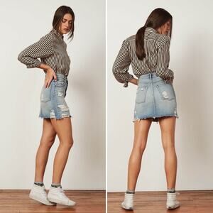 NWT Boyish The Corey High Rise Rigid Denim‎ Skirt in Dr. Strangelove Sz 26 Blue